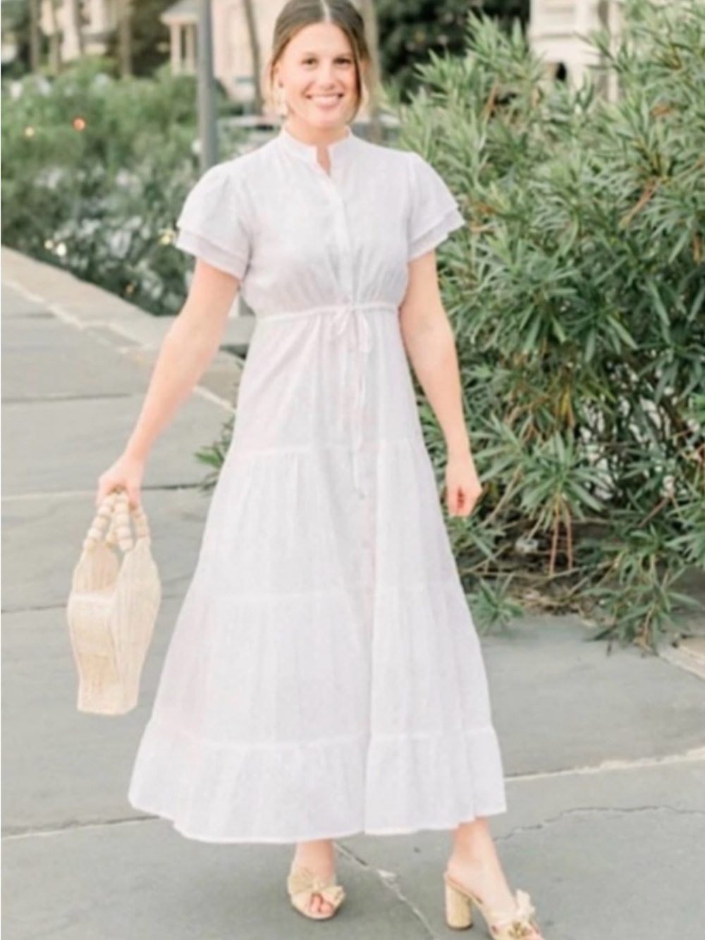 Victoria Dunn Eyelet Flutter Maxi/Midi Dress Sz M EUC